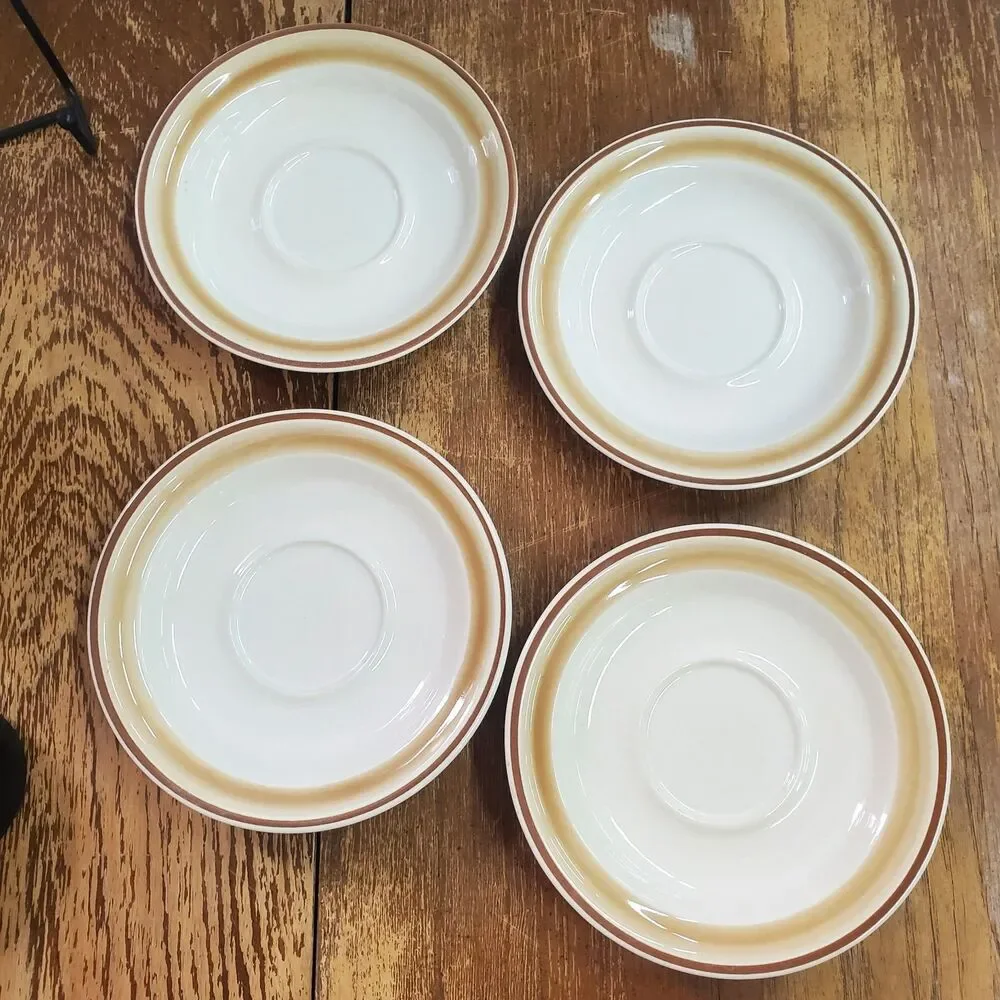 Vintage Hearthside Japan Water Colors Stoneware Saucers Set of 4 Mid Century